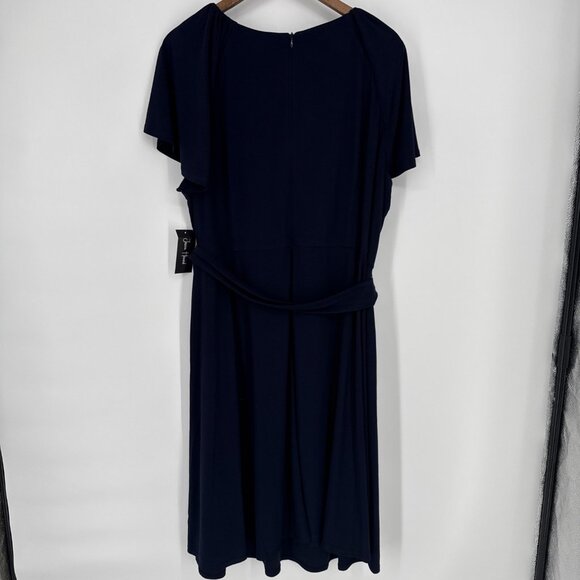 New Jessica Howard Plus Size 22W Navy Blue Keyhole Fit & Flare Dress Jersey Knit - Picture 9 of 12